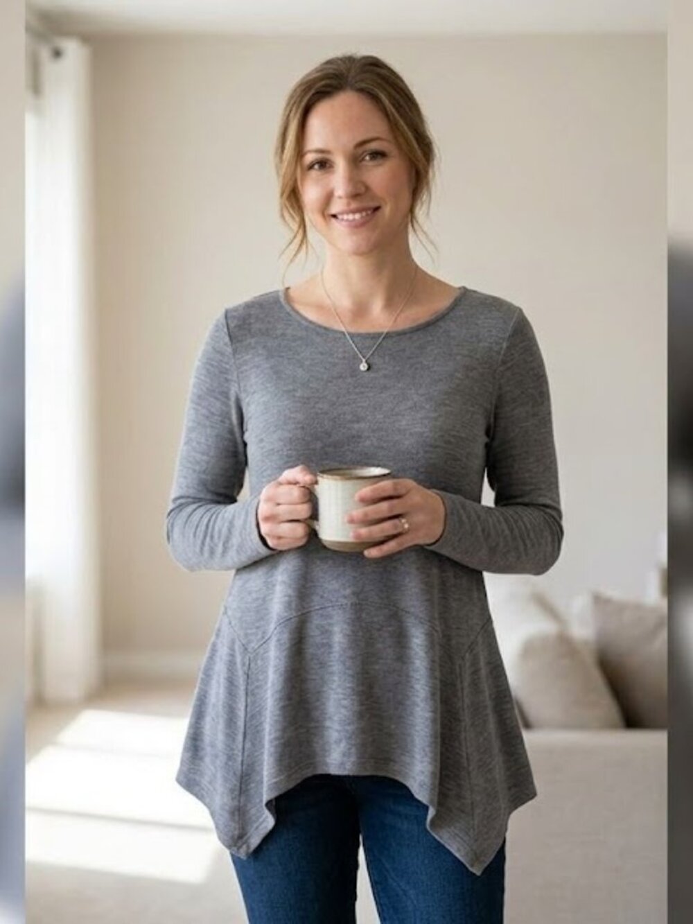 AGB Womens Knit Pullover Top Long Sleeve Gray -Fits like a Medium